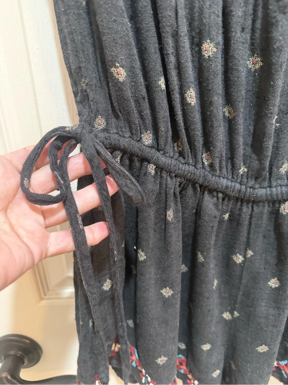 Free People Black Jumper with Red and Cream Embroidered Motifs Size XS
